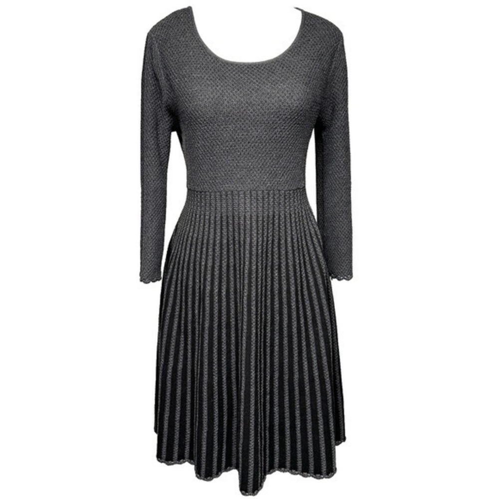 Calvin Klein Ombre Knit Fit & Flare Sweater Dress Dark Gray Scalloped Large